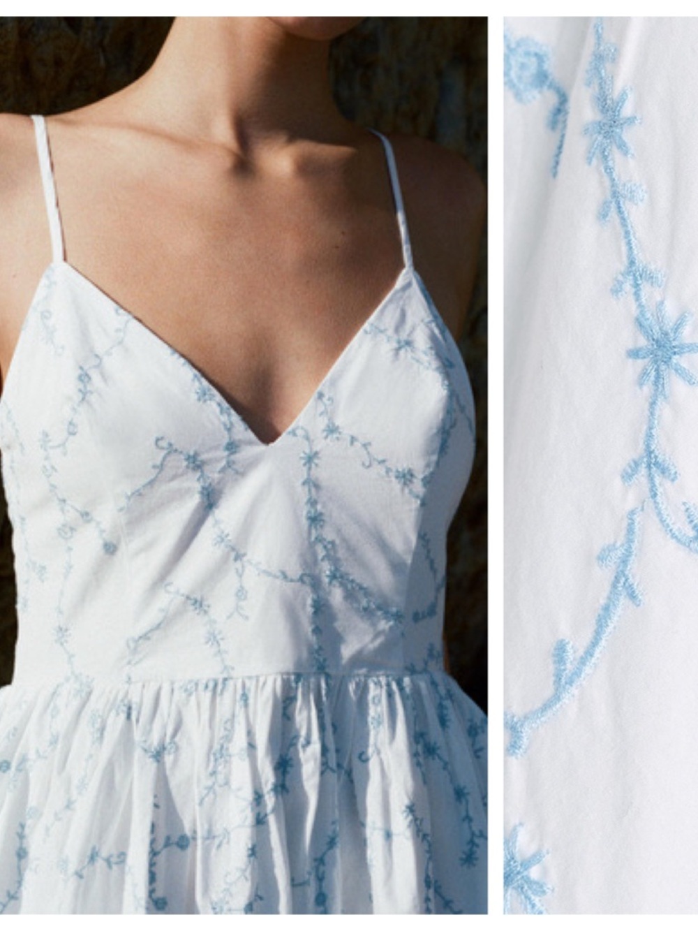 NWT. Zara White/Blue Embroidered Floral Print Mini Dress. Size S. - Picture 2 of 14